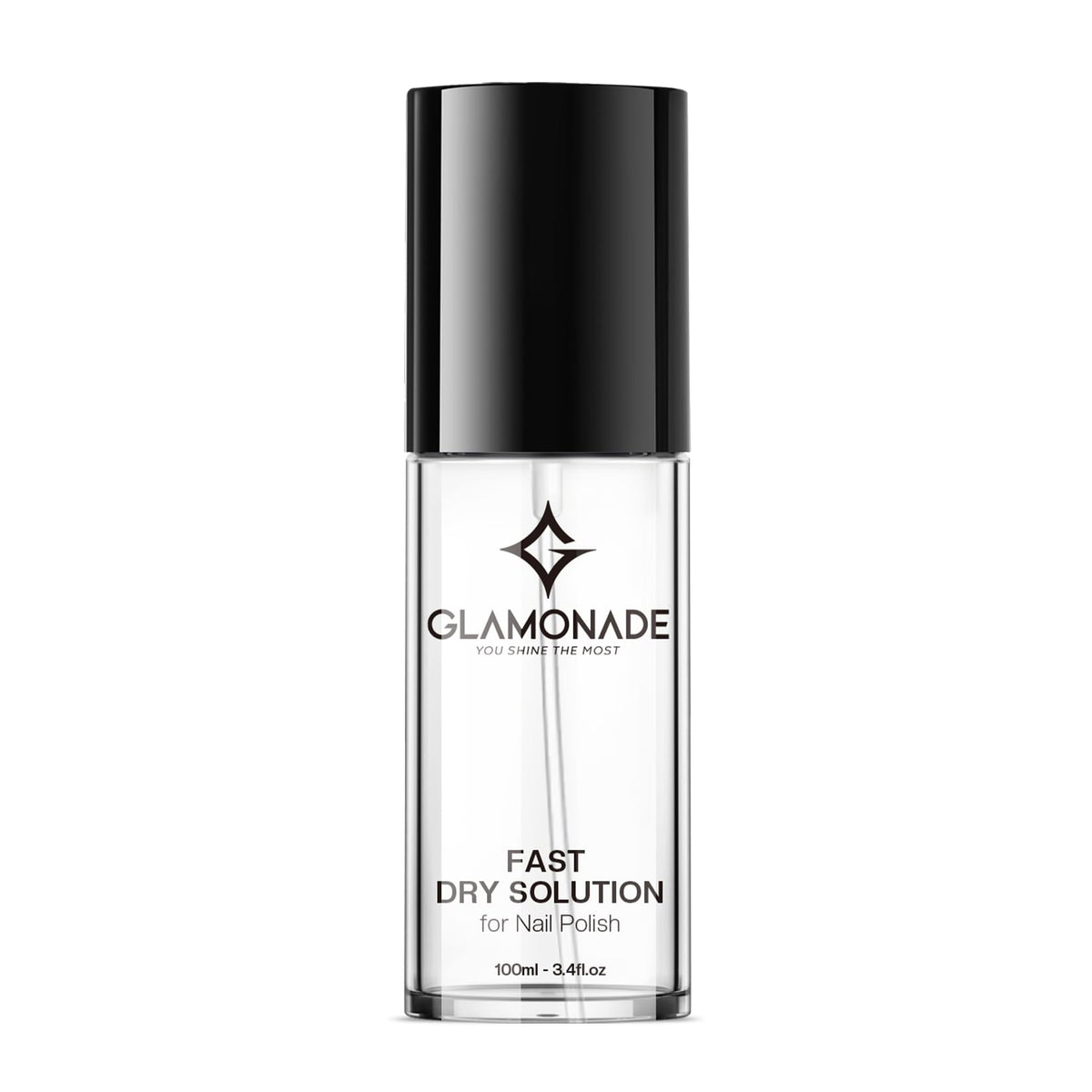 glamonade front packaging showing bottle and clear label for fast drying benefit