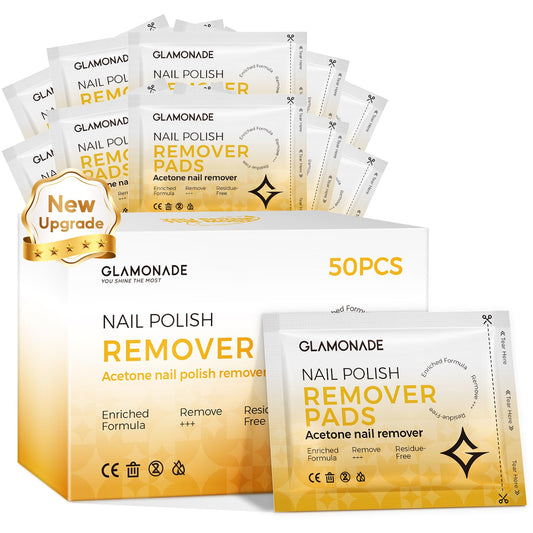 Glamonade front packaging showing lemon-scented nail wipes and 50 count benefit