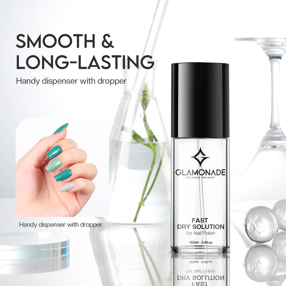glamonade hand application on nails illustrating quick-dry protection and shine
