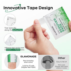 Row of Glamonade foil-sealed packets illustrating long-lasting moisture and leak protection