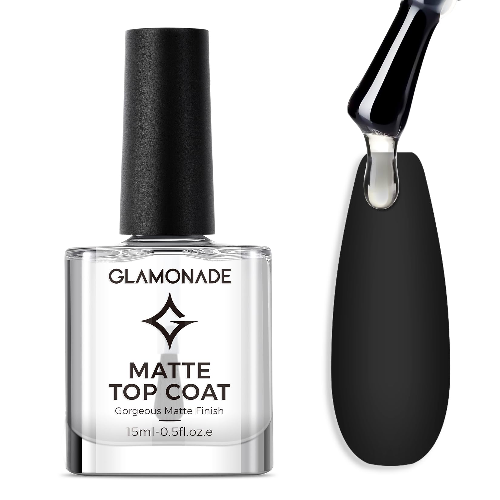 Glamonade front bottle showing clear matte top coat and compact size benefit