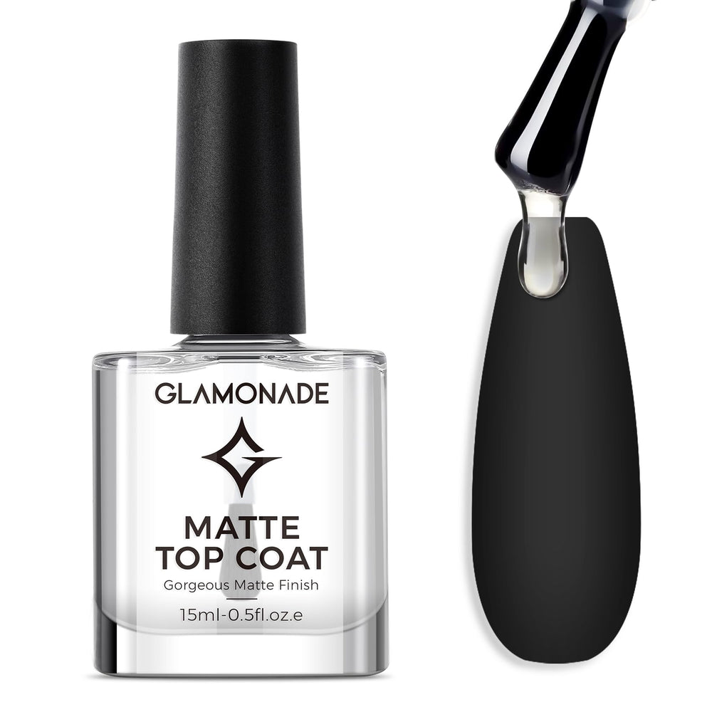 Glamonade front bottle showing clear matte top coat and compact size benefit