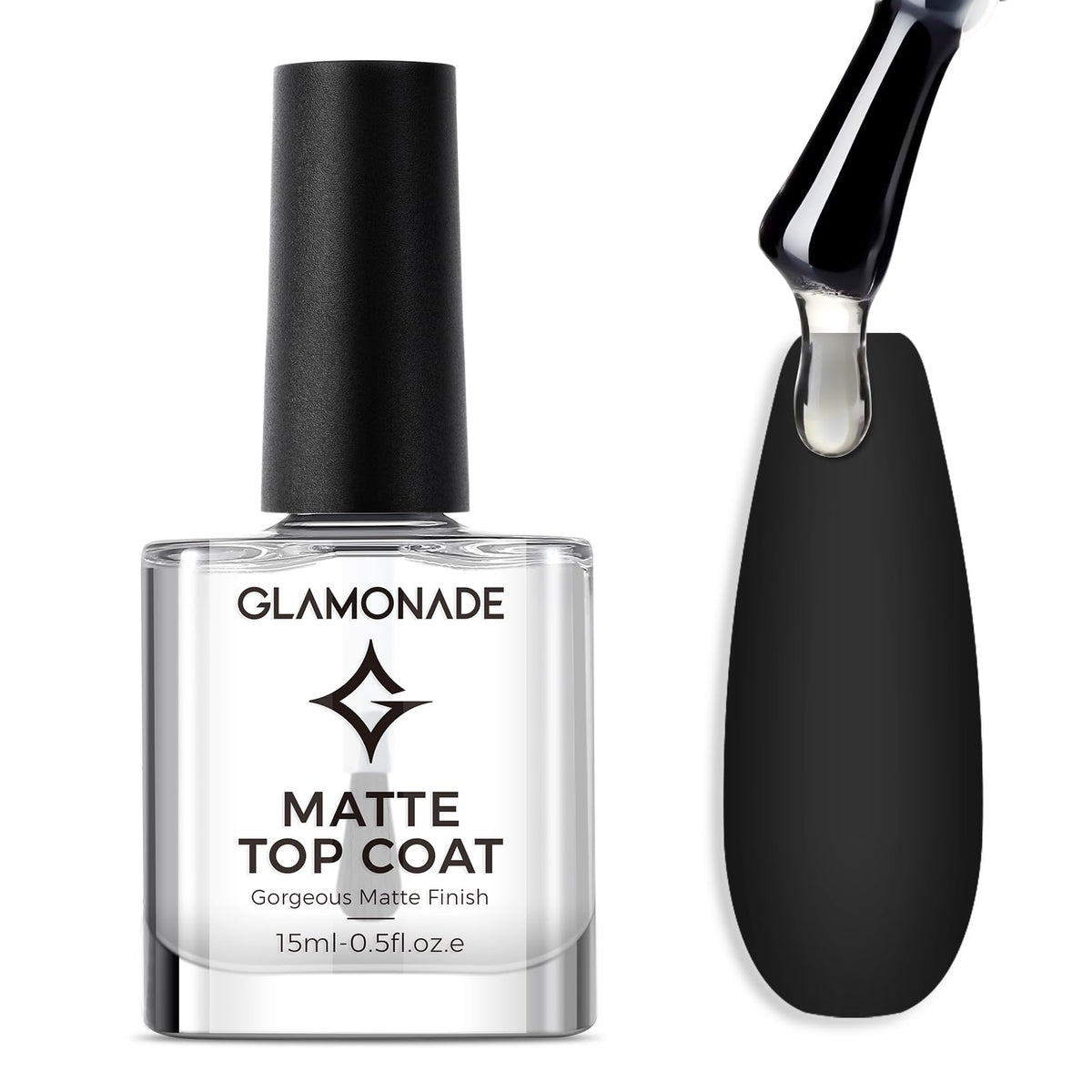 Glamonade front bottle showing clear matte top coat and compact size benefit