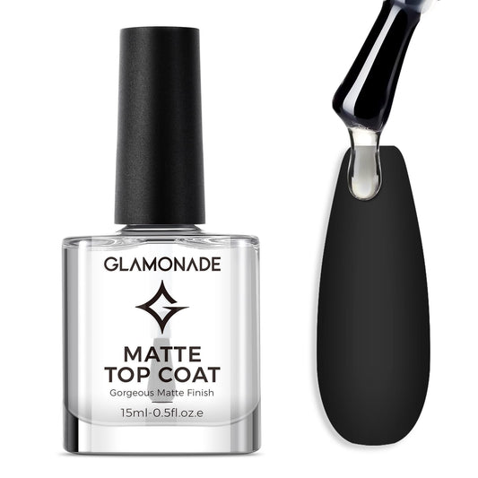 Glamonade front bottle showing clear matte top coat and compact size benefit