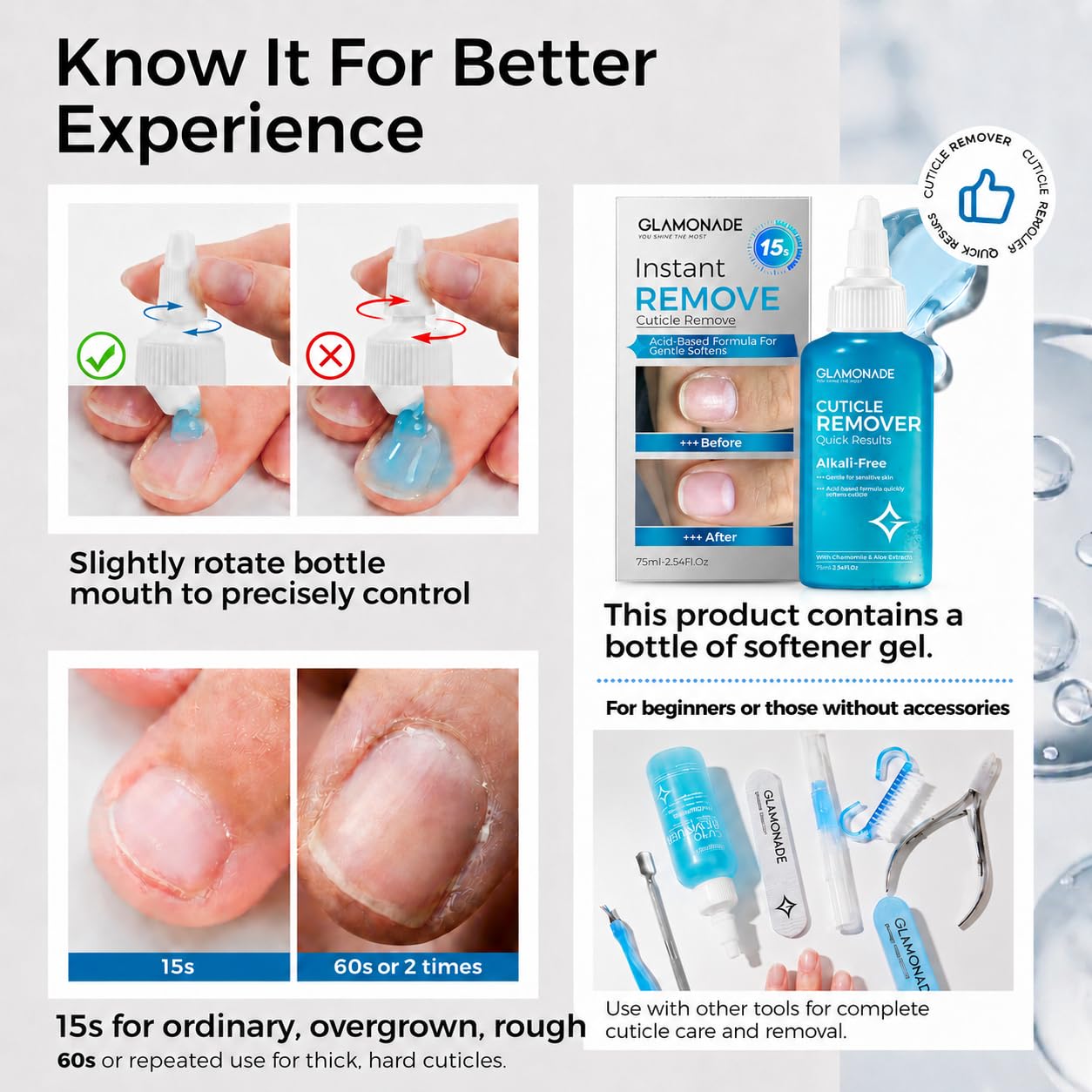 Glamonade used in a pedicure setting demonstrating tidy cuticle prep for toes