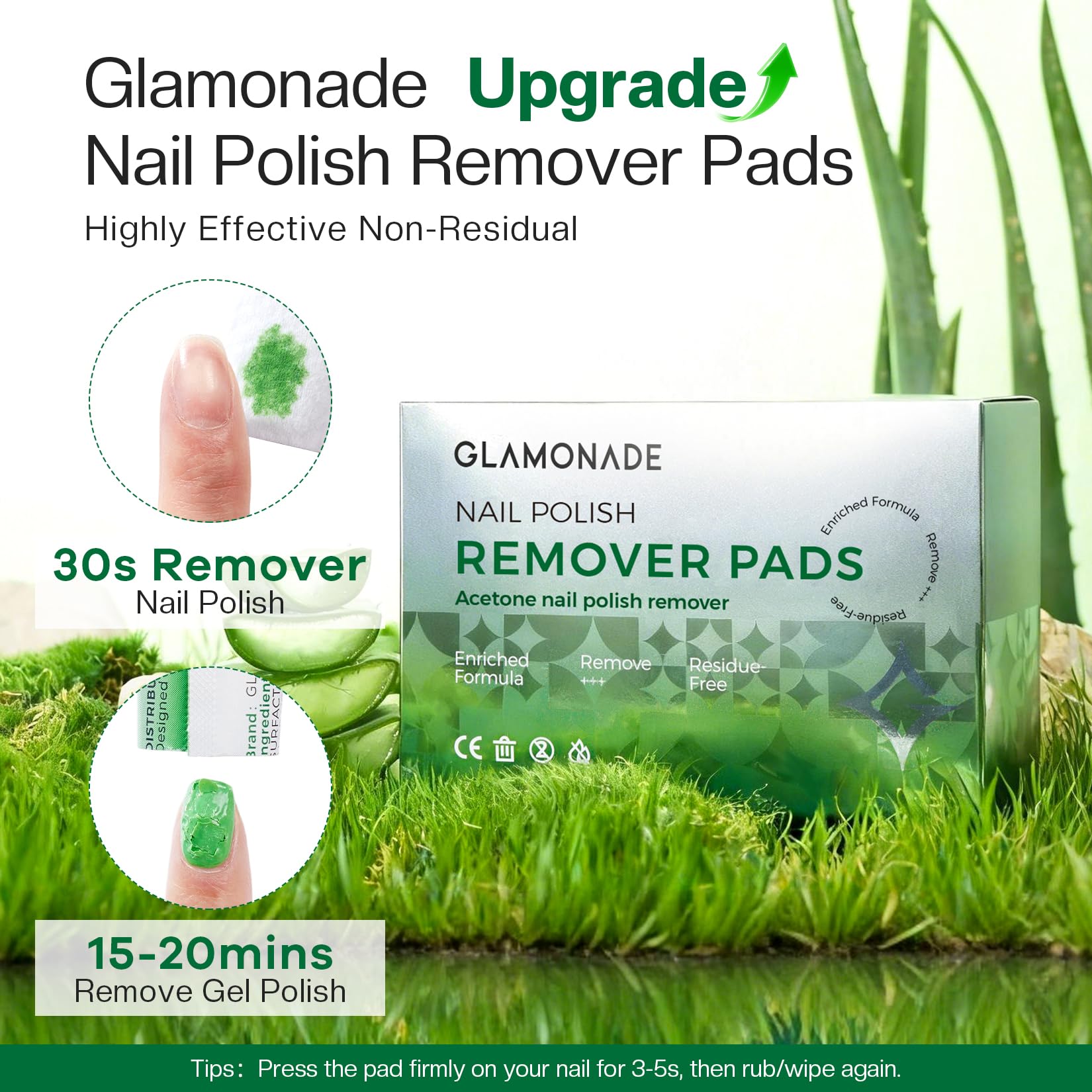 Glamonade single opened wipe demonstrating large 9x9cm size and ready-to-use convenience