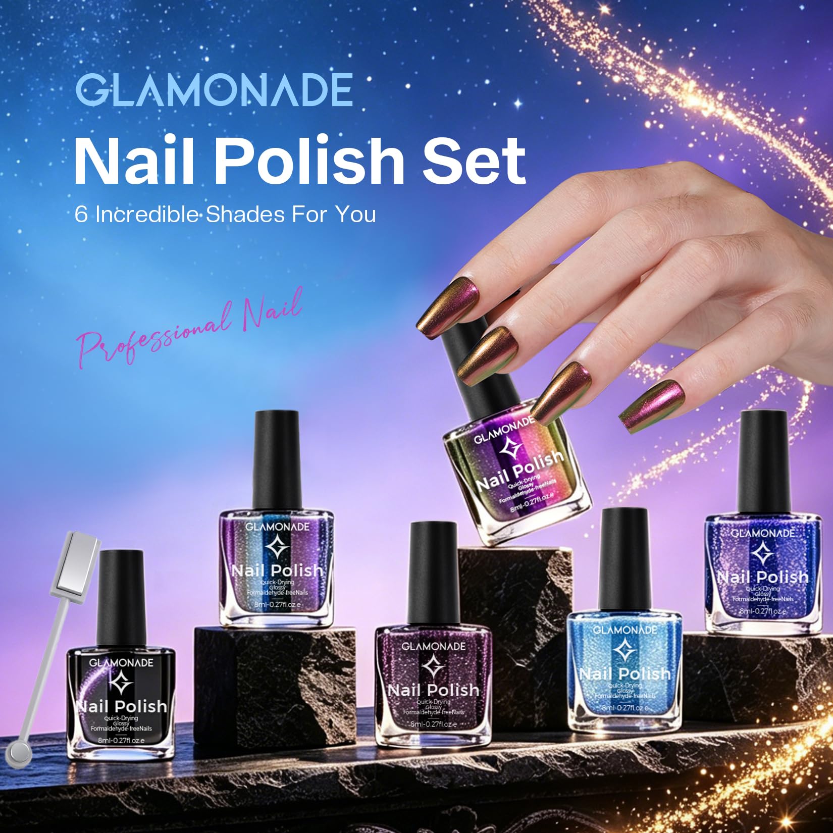 Glamonade holographic chameleon swatch shifting color with light