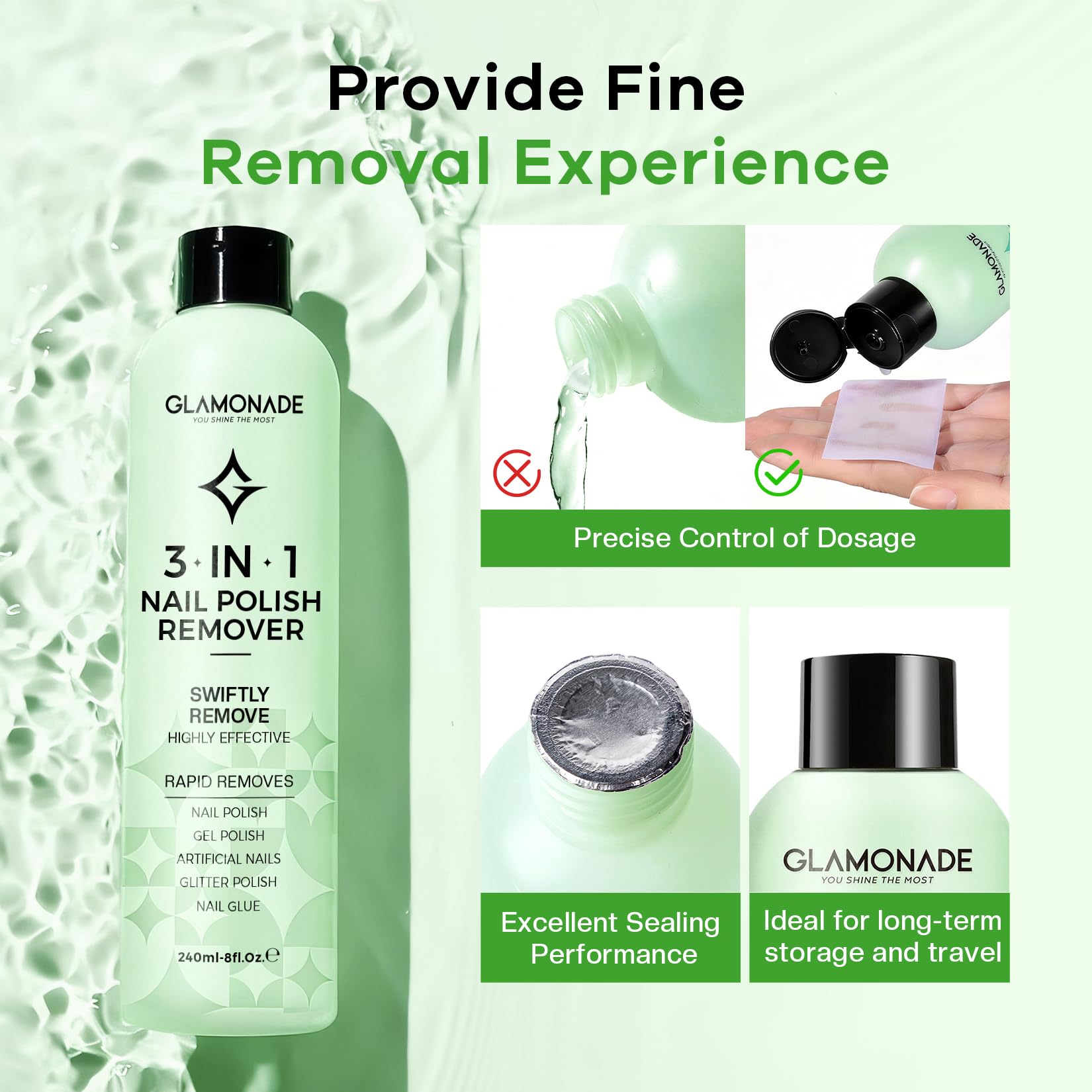 Glamonade bottle beside cuticle oil and cotton pads showing conditioning routine