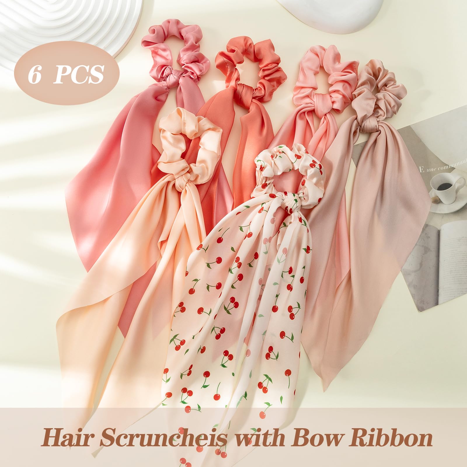 Glaudmeiss full set arranged to show six matching scrunchies and ribbons together