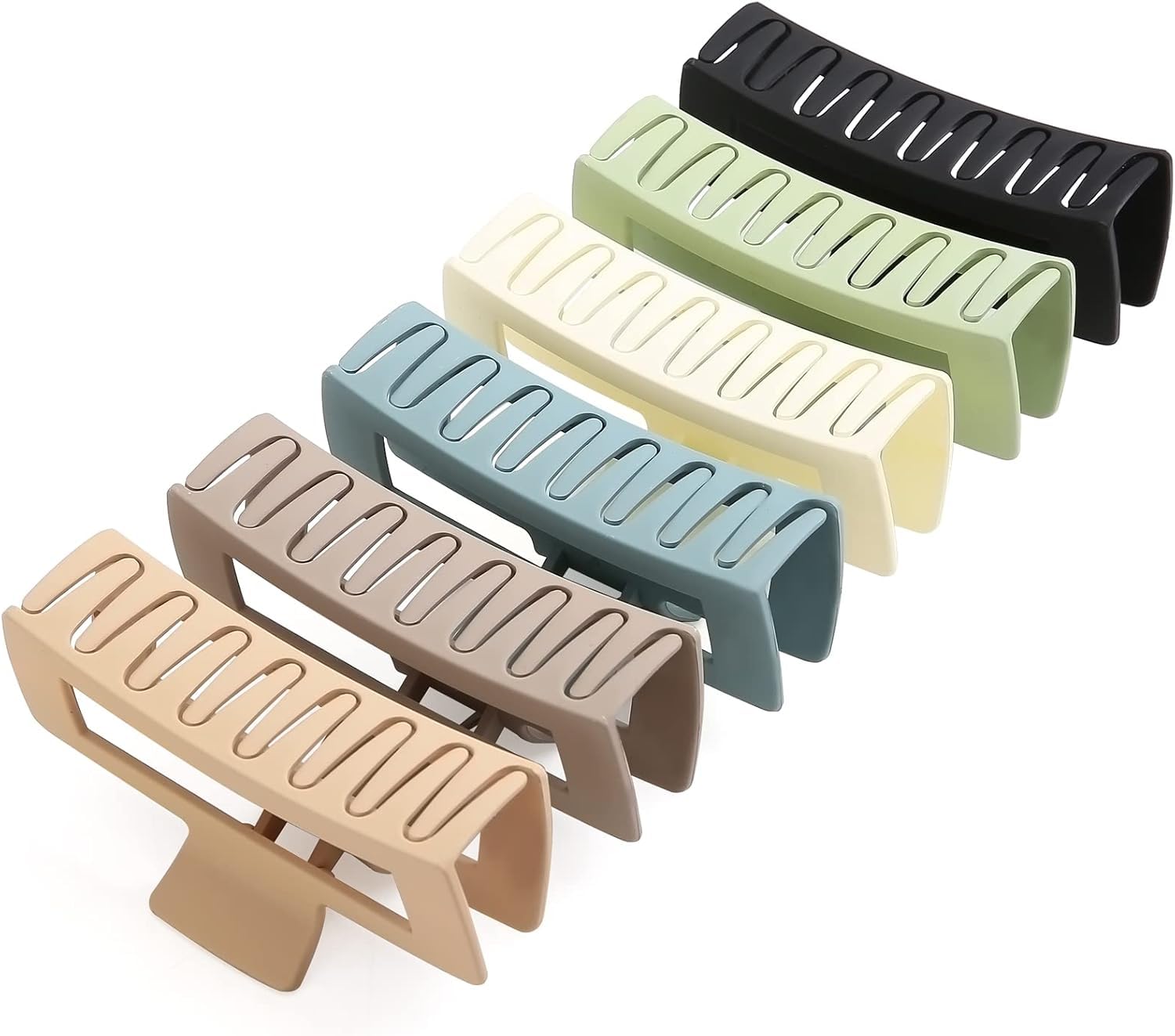 Glaudmeiss front view of four jumbo claw clips showing compact set and packaging, convenient storage