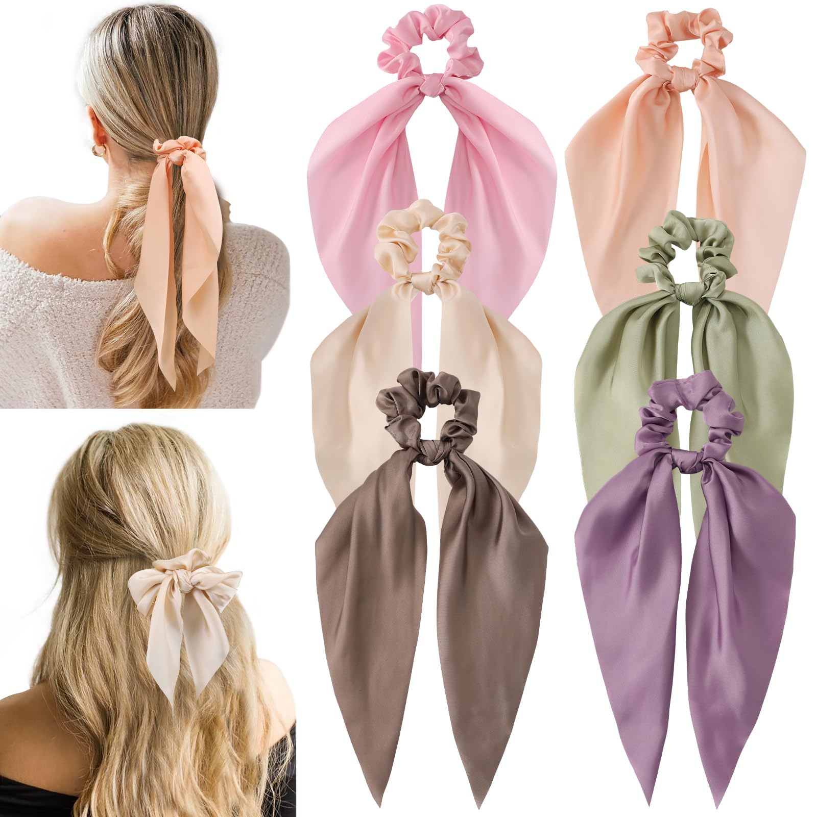 Glaudmeiss front packaging showing six neutral bow scrunchies and ribbons offering variety