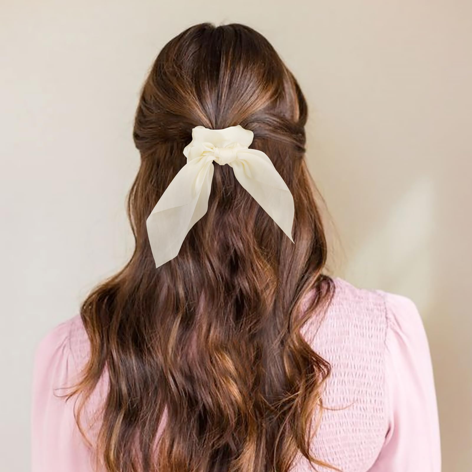 Glaudmeiss scrunchie and detachable ribbon laid flat showing styling options
