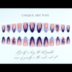 Gleamrain three-quarter profile of applied nails showing almond shape elongating fingers
