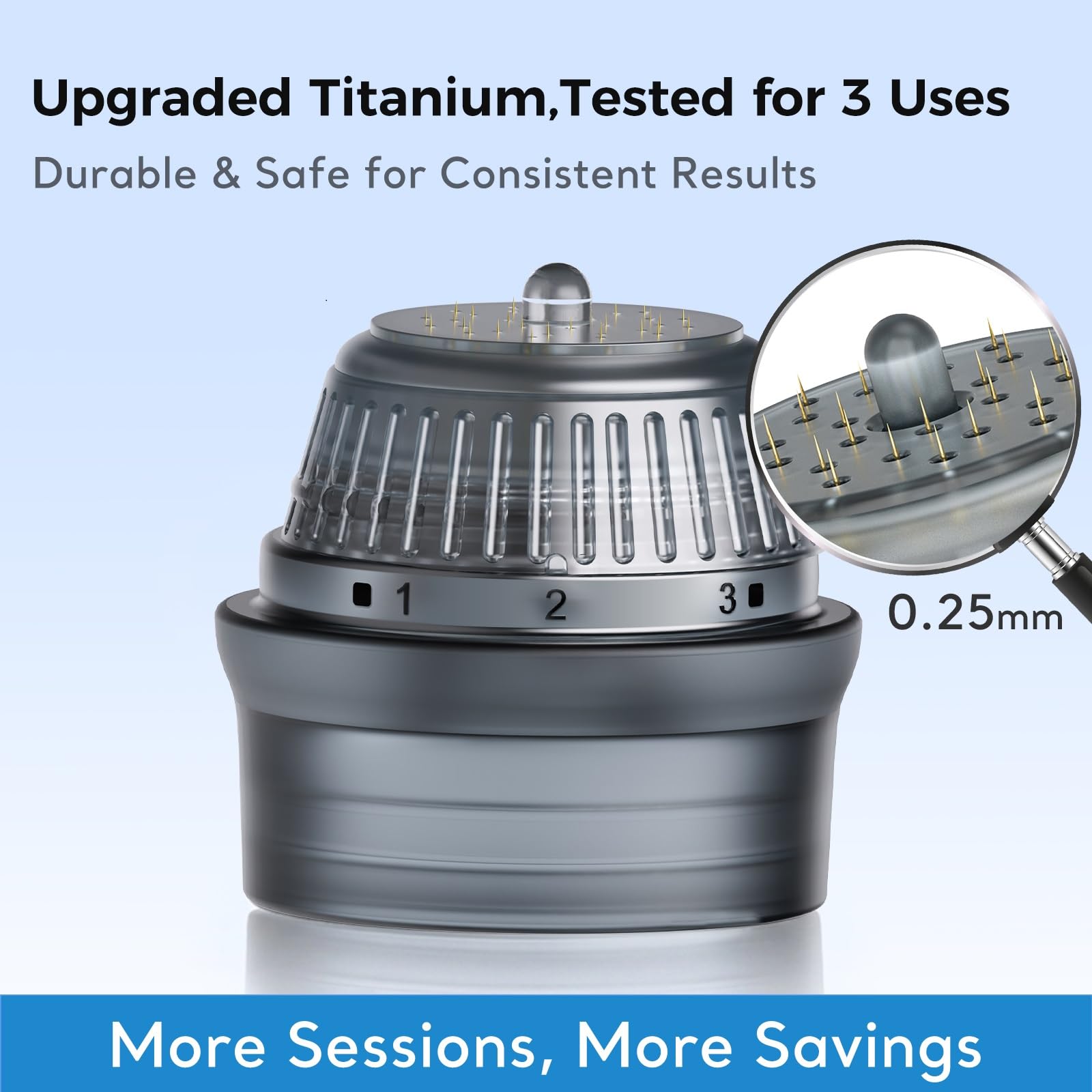 Glemme titanium derma stamp close-up showing needle precision