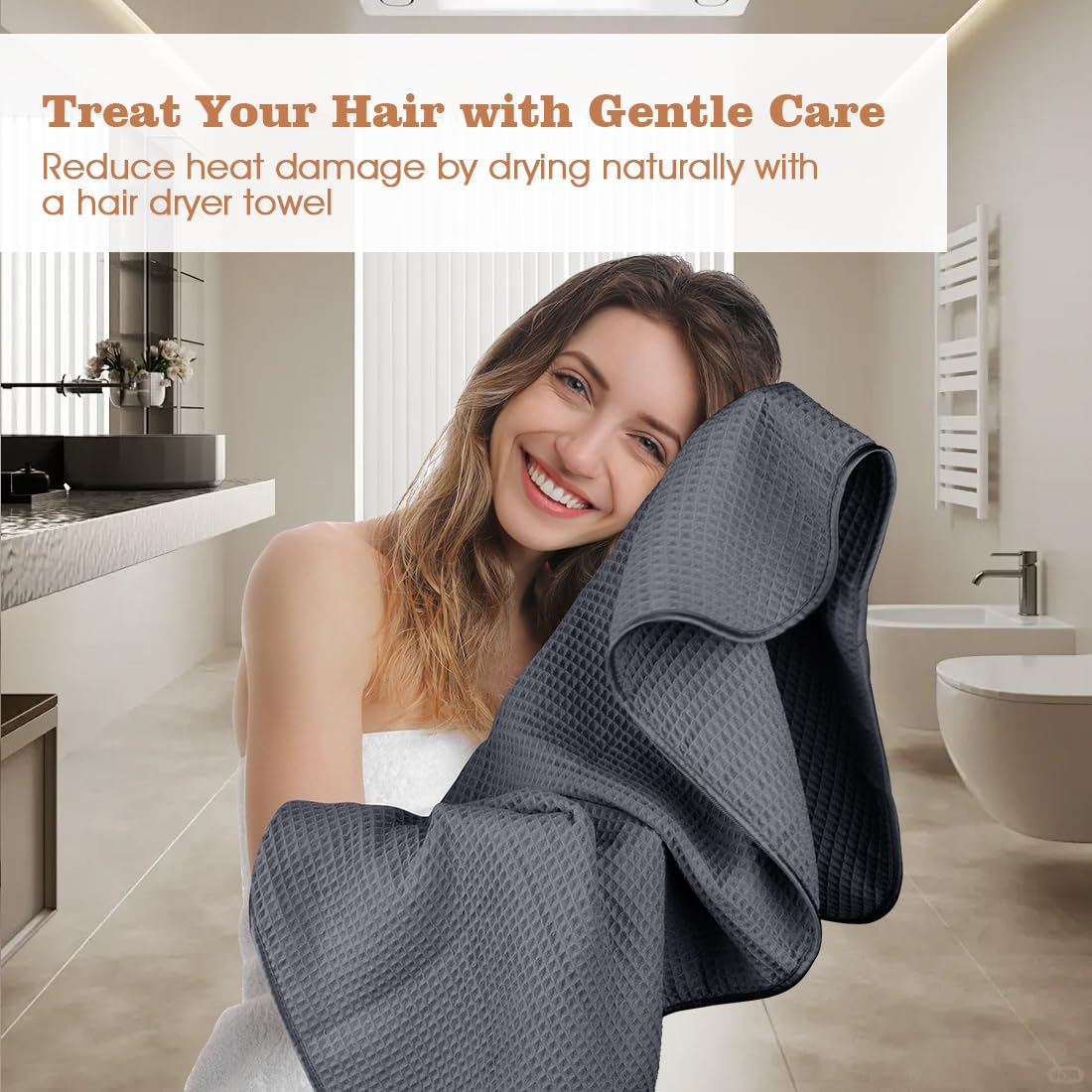 GLIMGLINT towel wrapped on curly hair demonstrating frizz control benefit