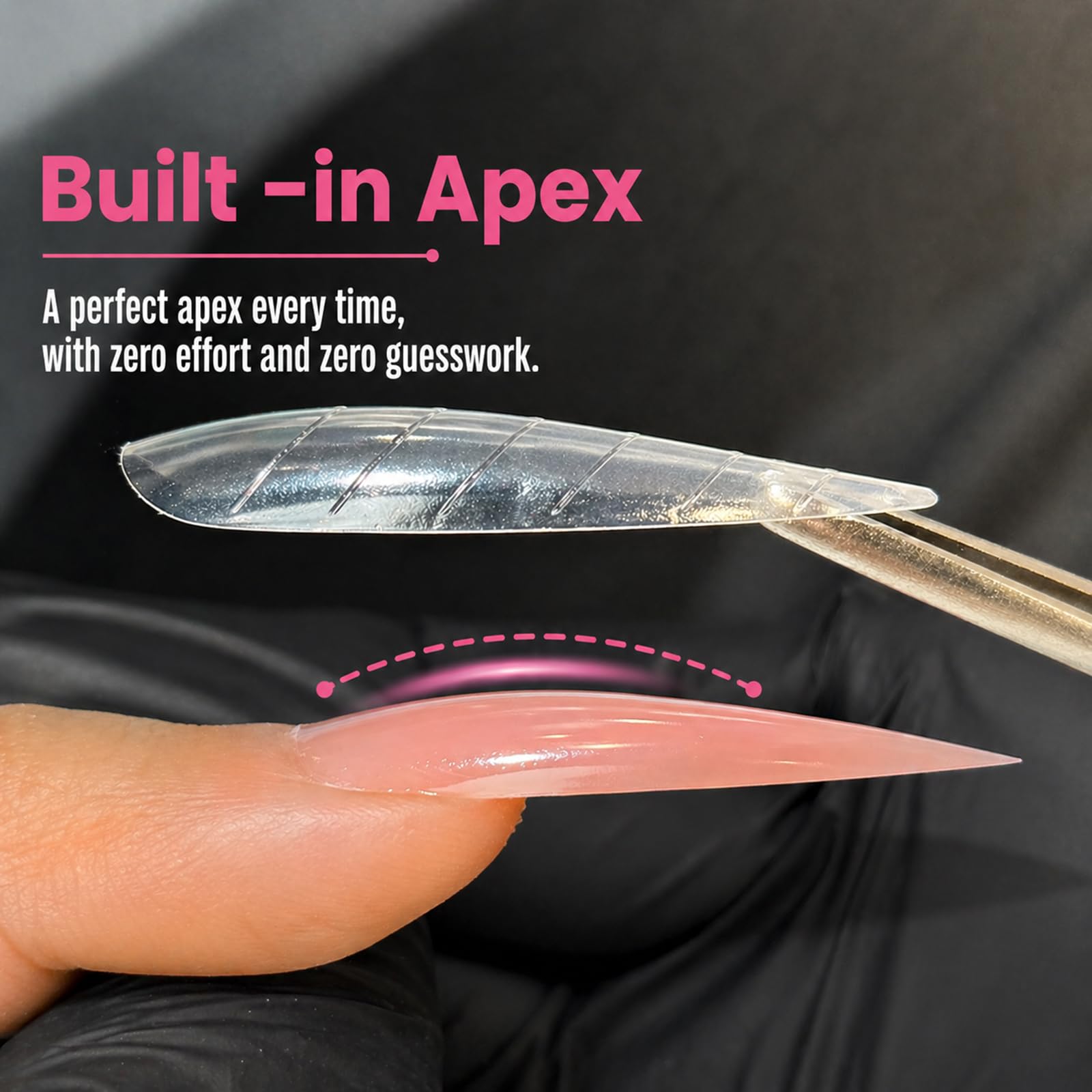 GlimightyX in-use polygel application creating almond extension