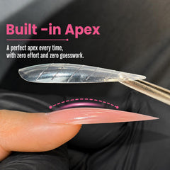 GlimightyX in-use polygel application creating almond extension
