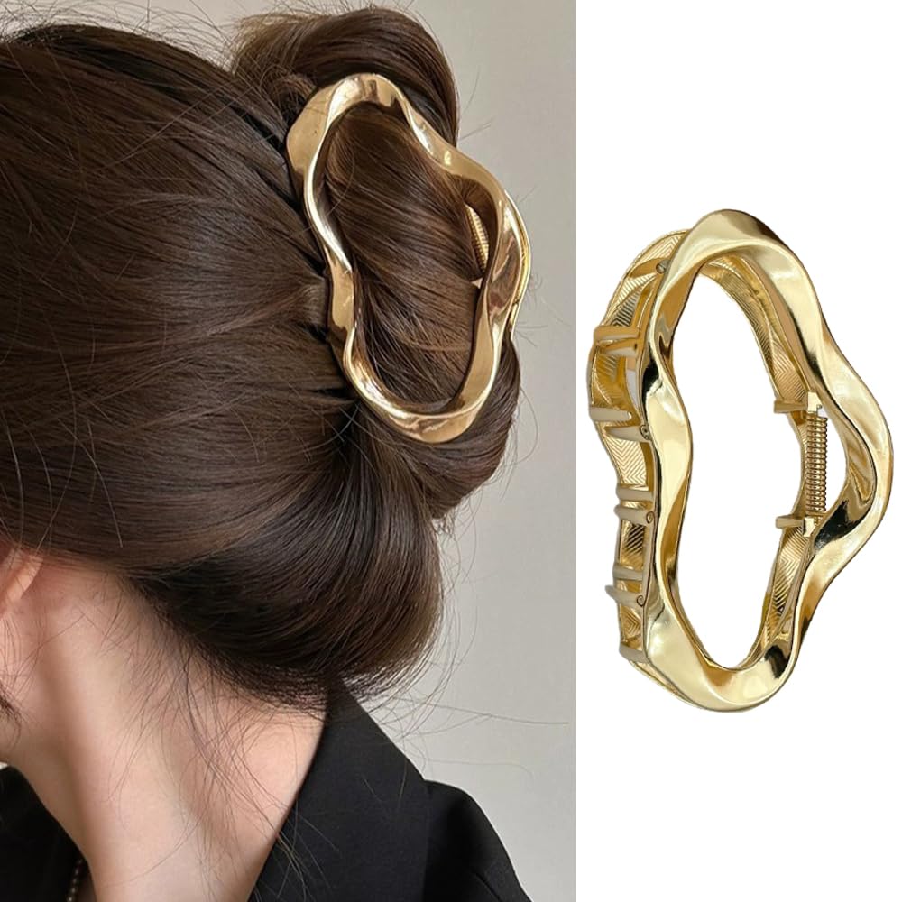 GLINLS front view gold hair claw showing polished finish and elegant look