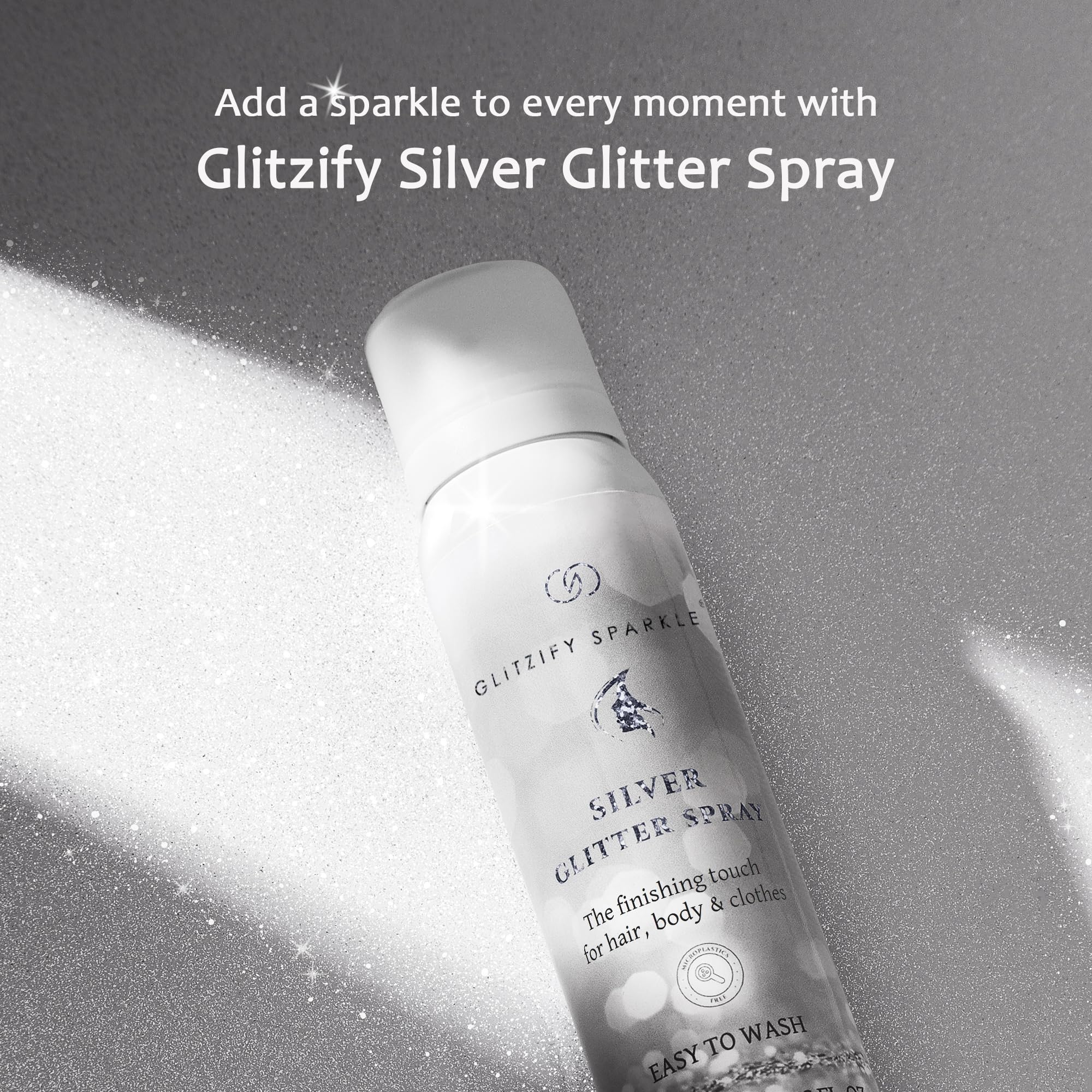 Close-up of Glitzify silver microglitter texture delivering even shimmer
