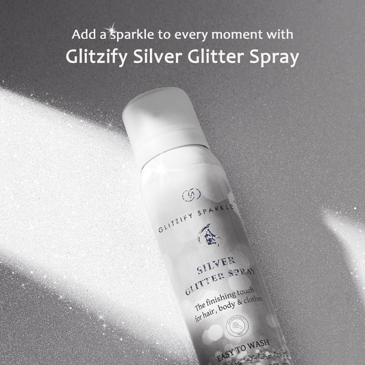 Close-up of Glitzify silver microglitter texture delivering even shimmer