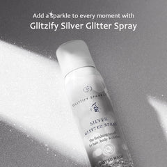 Close-up of Glitzify silver microglitter texture delivering even shimmer