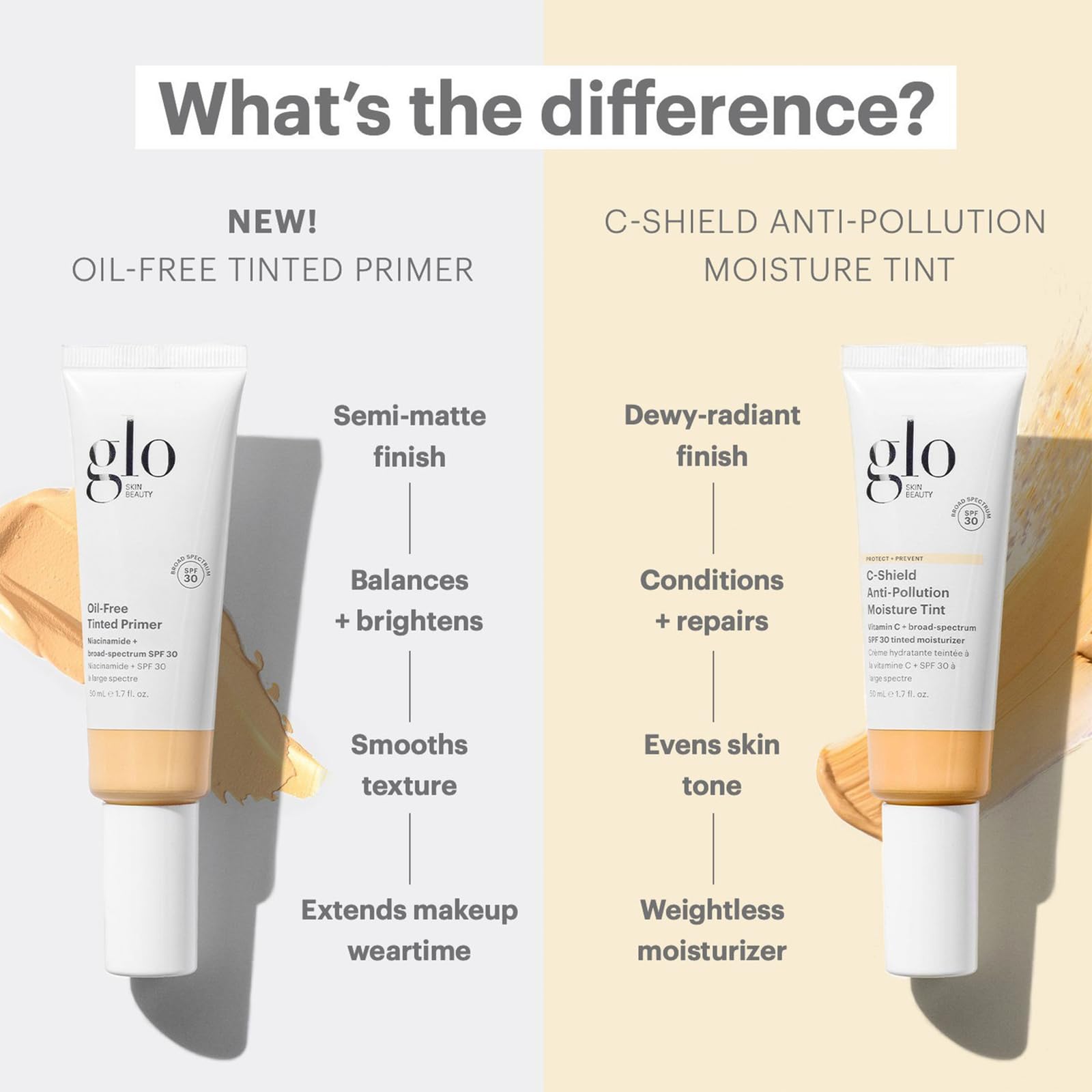 Glo Skin Beauty half-face before and after showing subtle evening