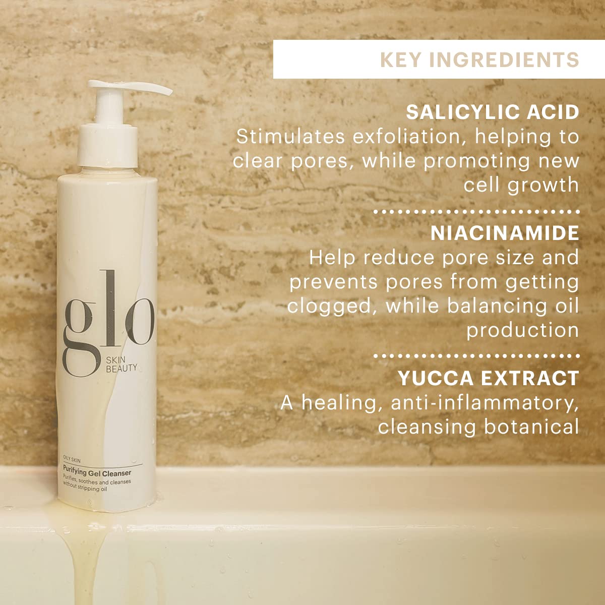 Glo Skin Beauty bottle beside towel in bathroom for convenient everyday use