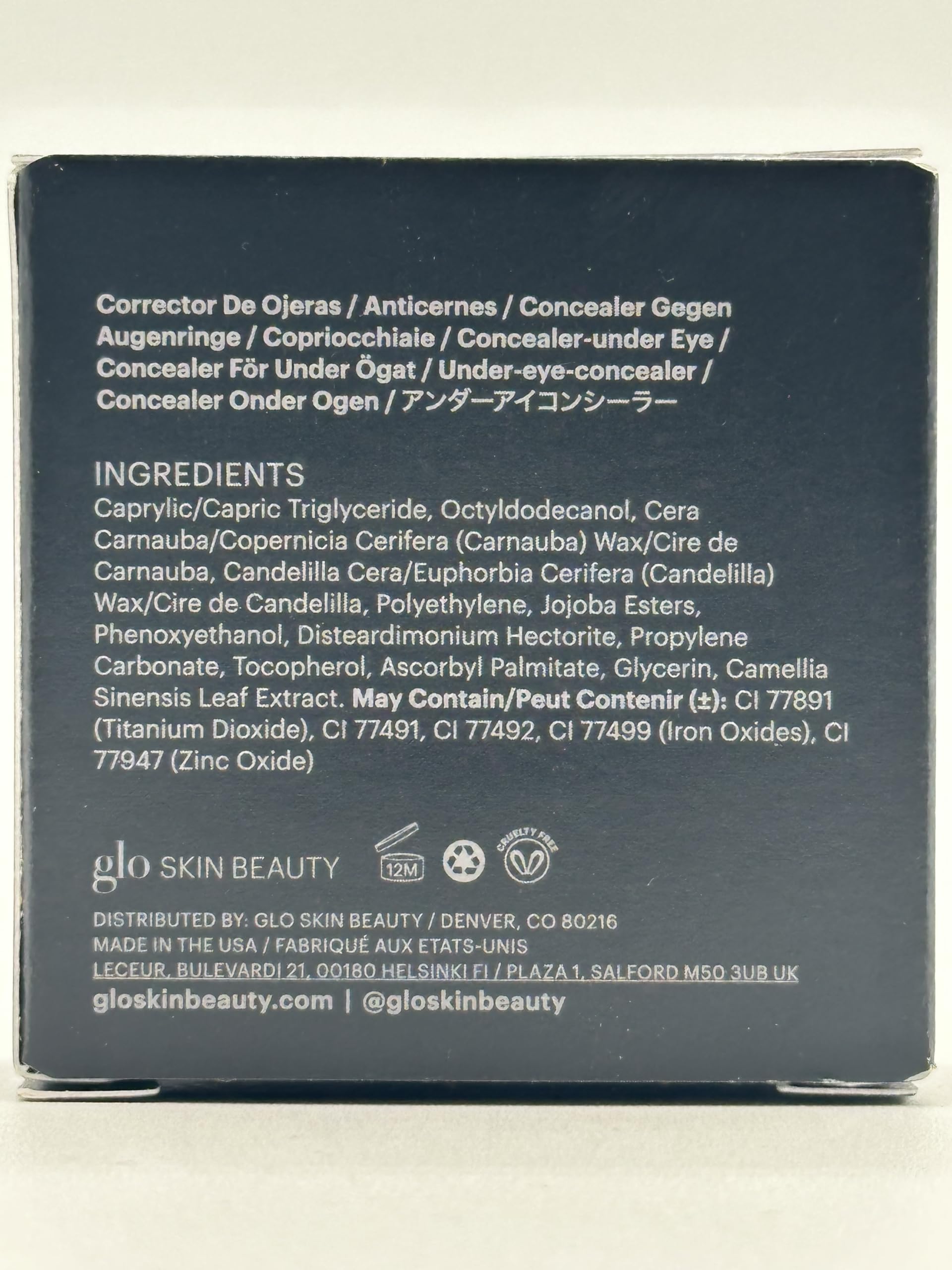Glo Skin Beauty packaging back label showing ingredient and cruelty-free benefit