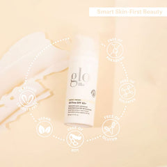 Glo Skin Beauty applied under makeup on model, shows compatibility with cosmetics benefit