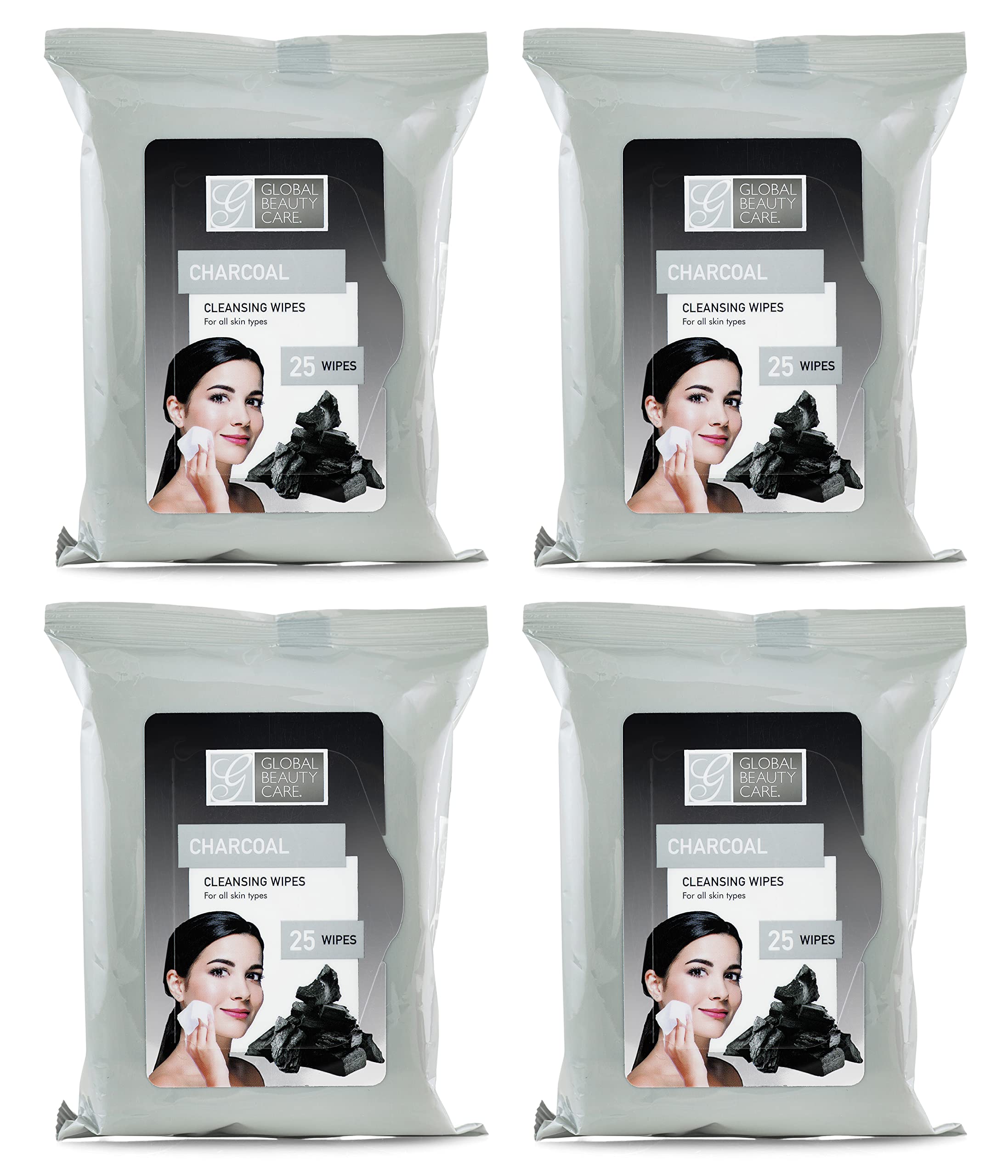 Global Beauty Care front packaging showing charcoal wipes and quantity benefit