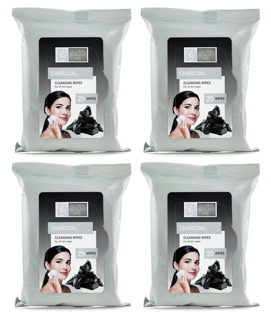 Global Beauty Care front packaging showing charcoal wipes and quantity benefit