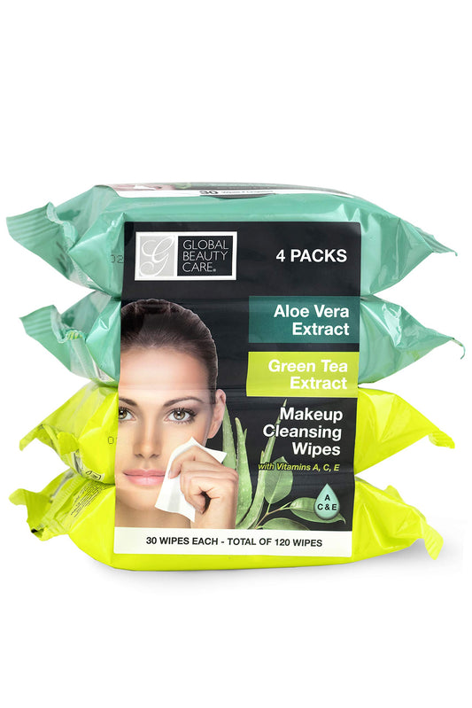 Global Beauty Care front packaging showing four resealable 30-count wipe packs for convenience
