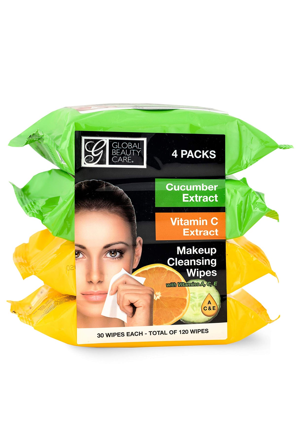 Global Beauty Care front packaging showing four packed pouches and branding and convenience