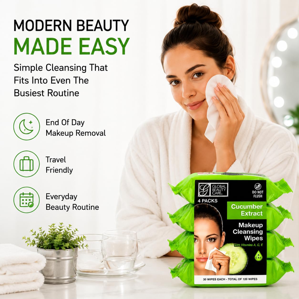 Global Beauty Care ingredient label close up highlighting vitamins A C E for skin support benefit