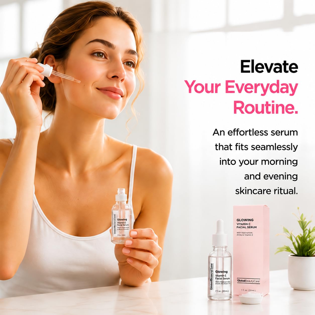 Global Beauty Care bottle label close-up highlighting active ingredients