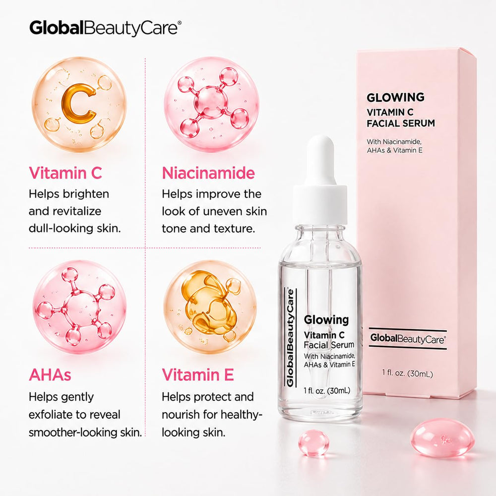 Global Beauty Care serum beside moisturizer and SPF for layering