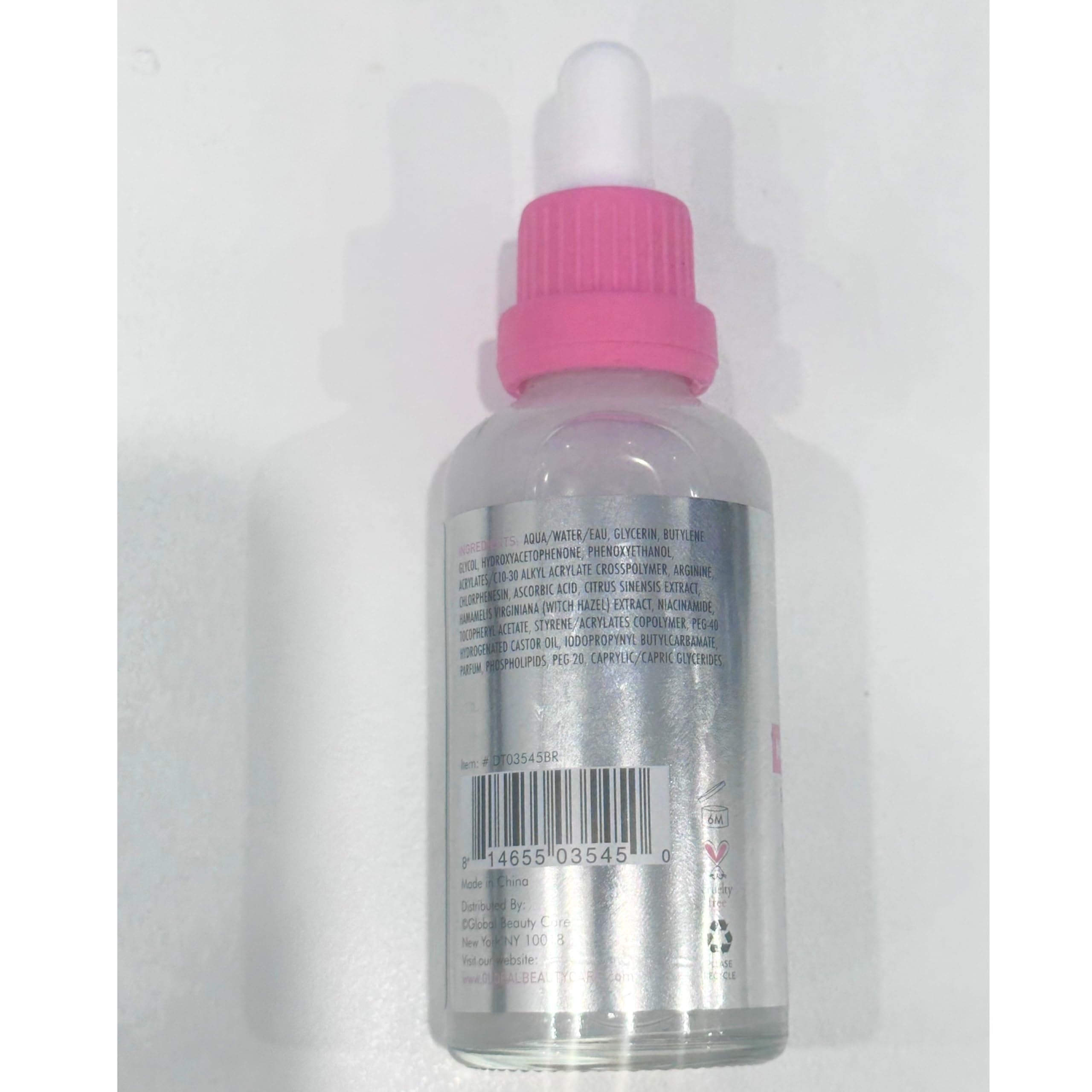 Global Beauty Care pipette releasing clear serum illustrating fast absorption and glow