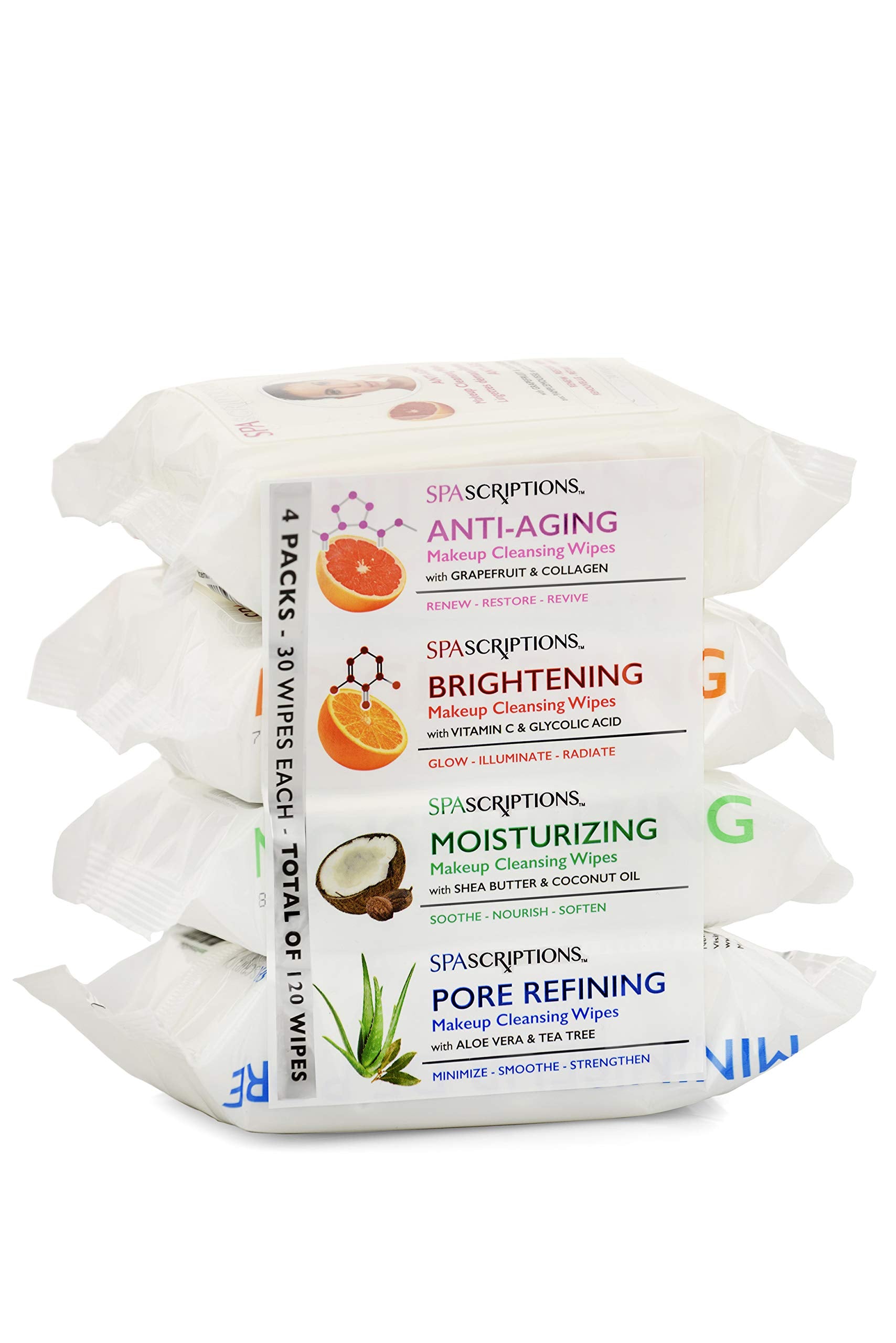 Global Beauty Care front packaging showing four-towelette variants and benefits