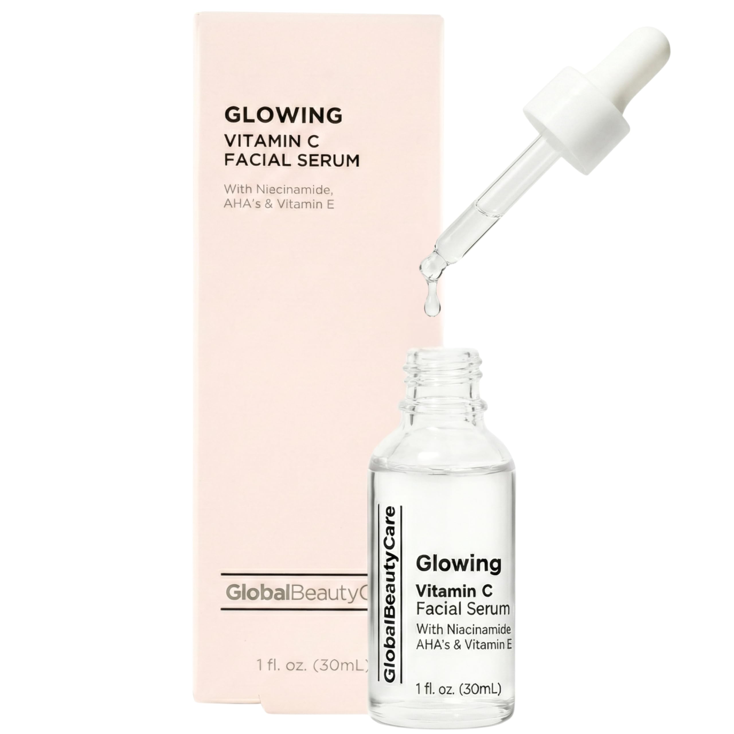 Global Beauty Care front packaging showing bottle and benefits