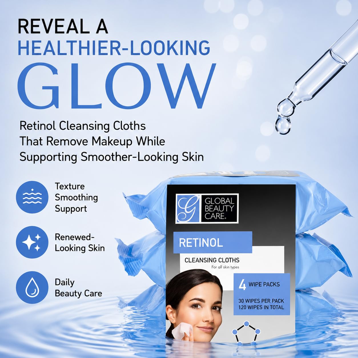 Global Beauty Care close up of wipe texture, showing soft fibers for gentle cleansing benefit