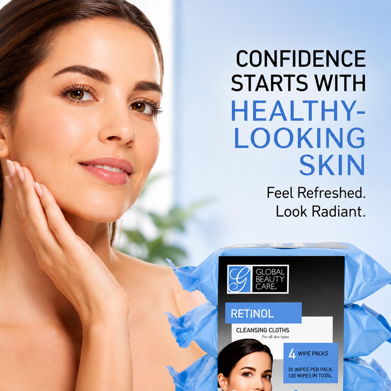 Global Beauty Care wipe removing waterproof mascara from lashes, effective makeup removal benefit