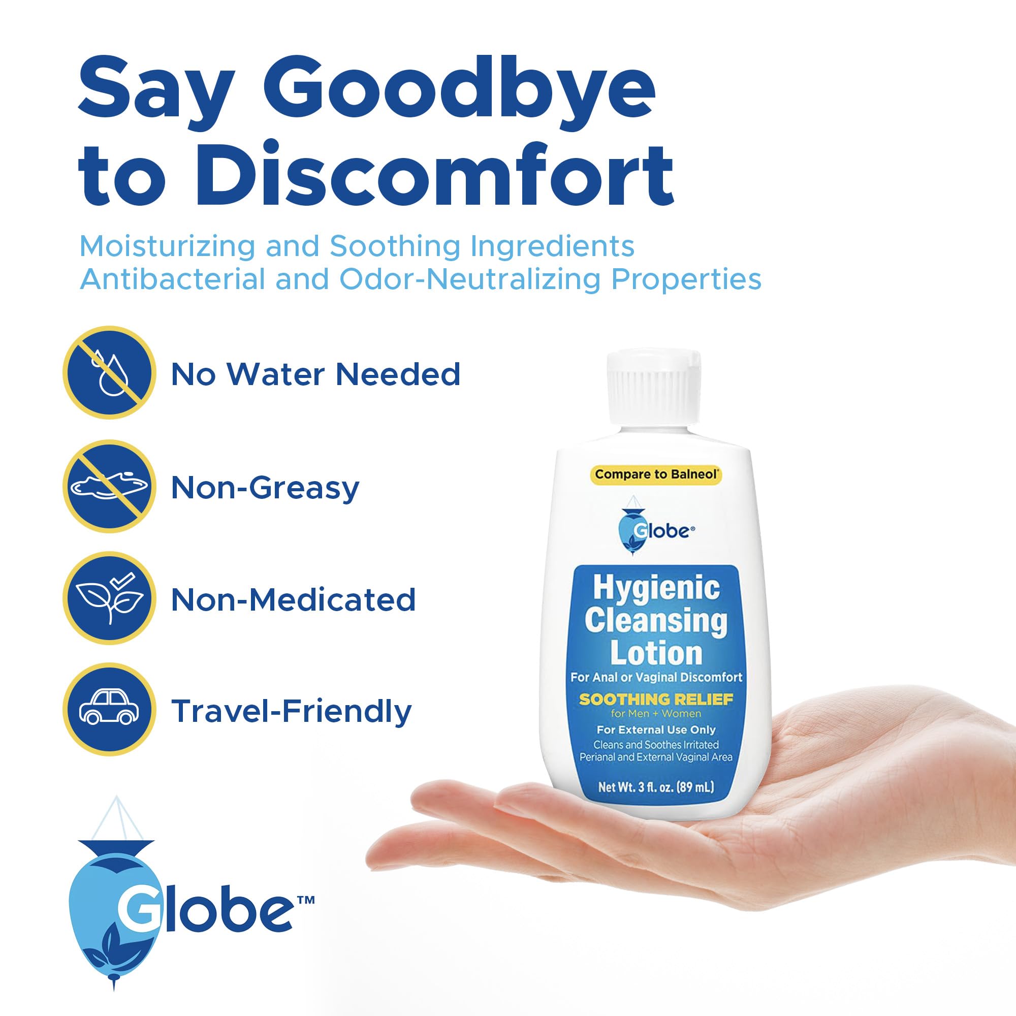 Globe applied on cotton pad demonstrating gentle external cleansing