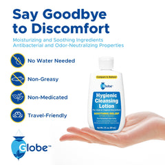 Globe applied on cotton pad demonstrating gentle external cleansing