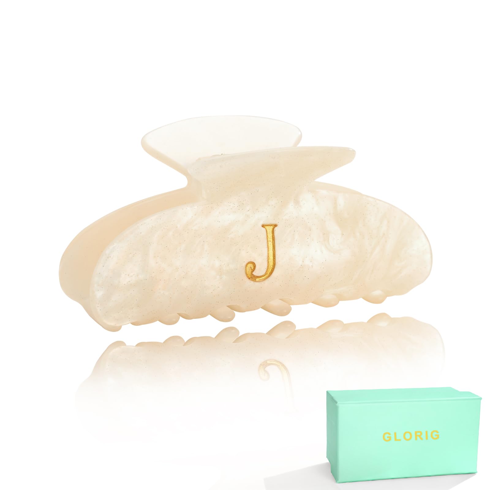 Glorig front view packaging showing large letter clip and glossy finish for stylish hold