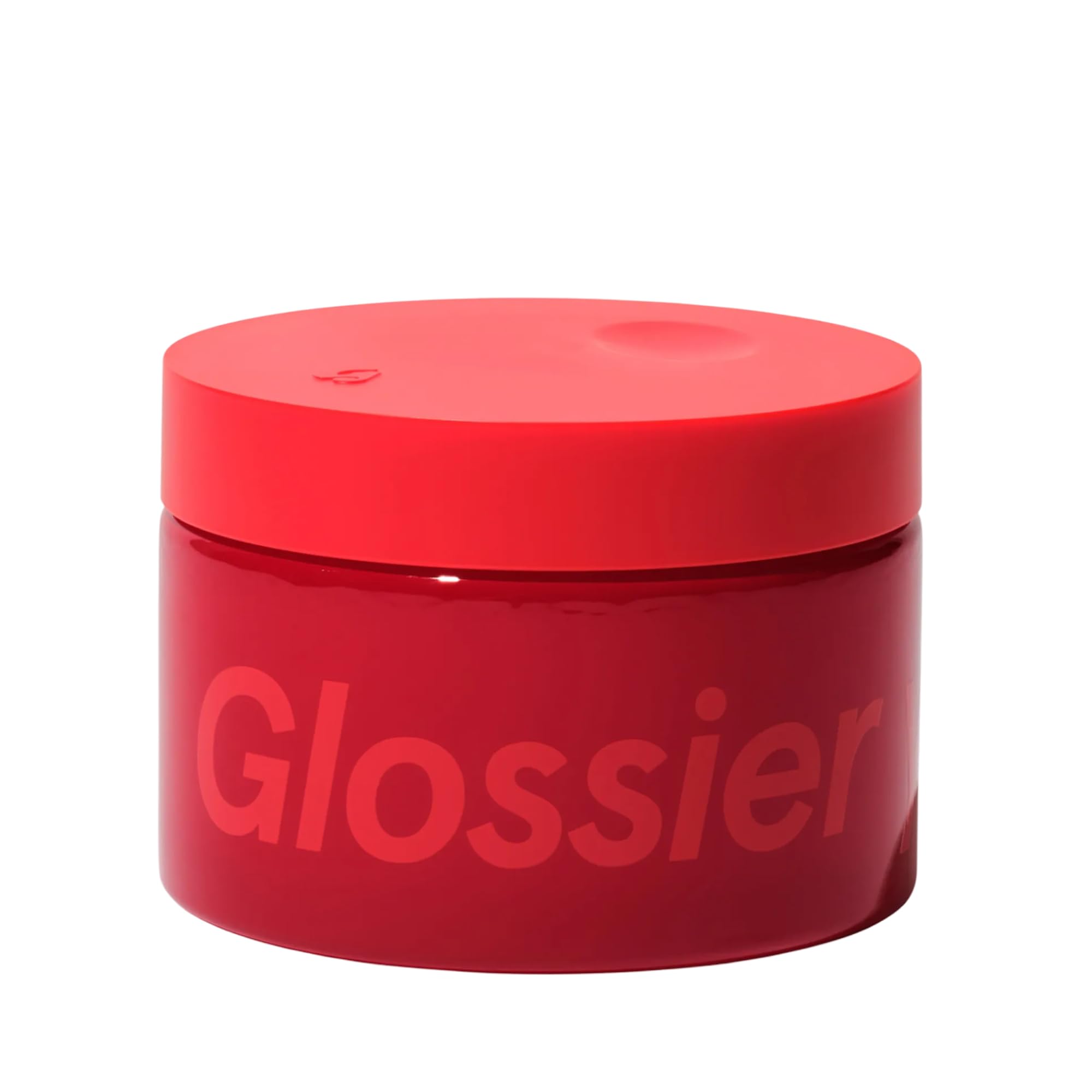 Glossier front packaging showing jar and brand, highlights elegant design and portability