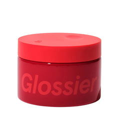 Glossier front packaging showing jar and brand, highlights elegant design and portability