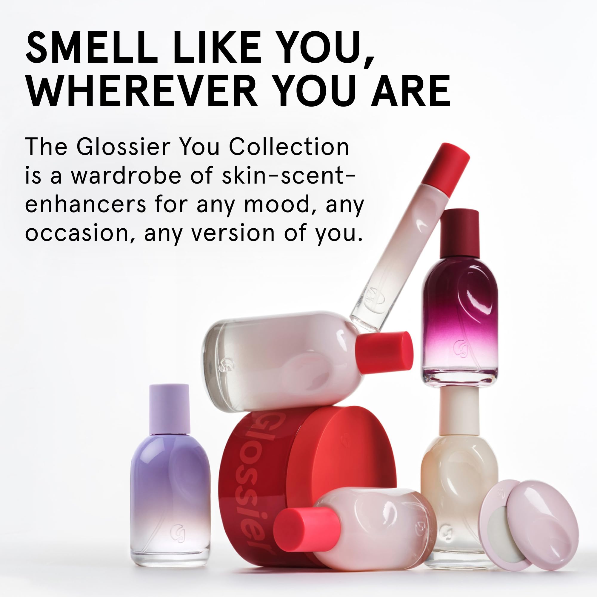 Glossier cream beside Glossier You perfume, suggests layering to extend fragrance wear