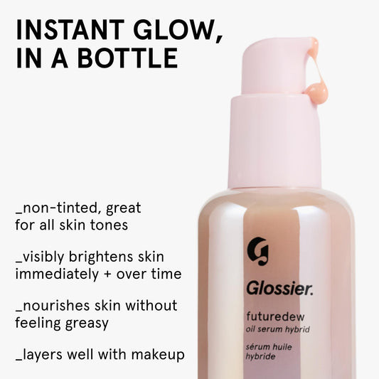 Glossier Futuredew pump detail highlighting easy dispensing benefit