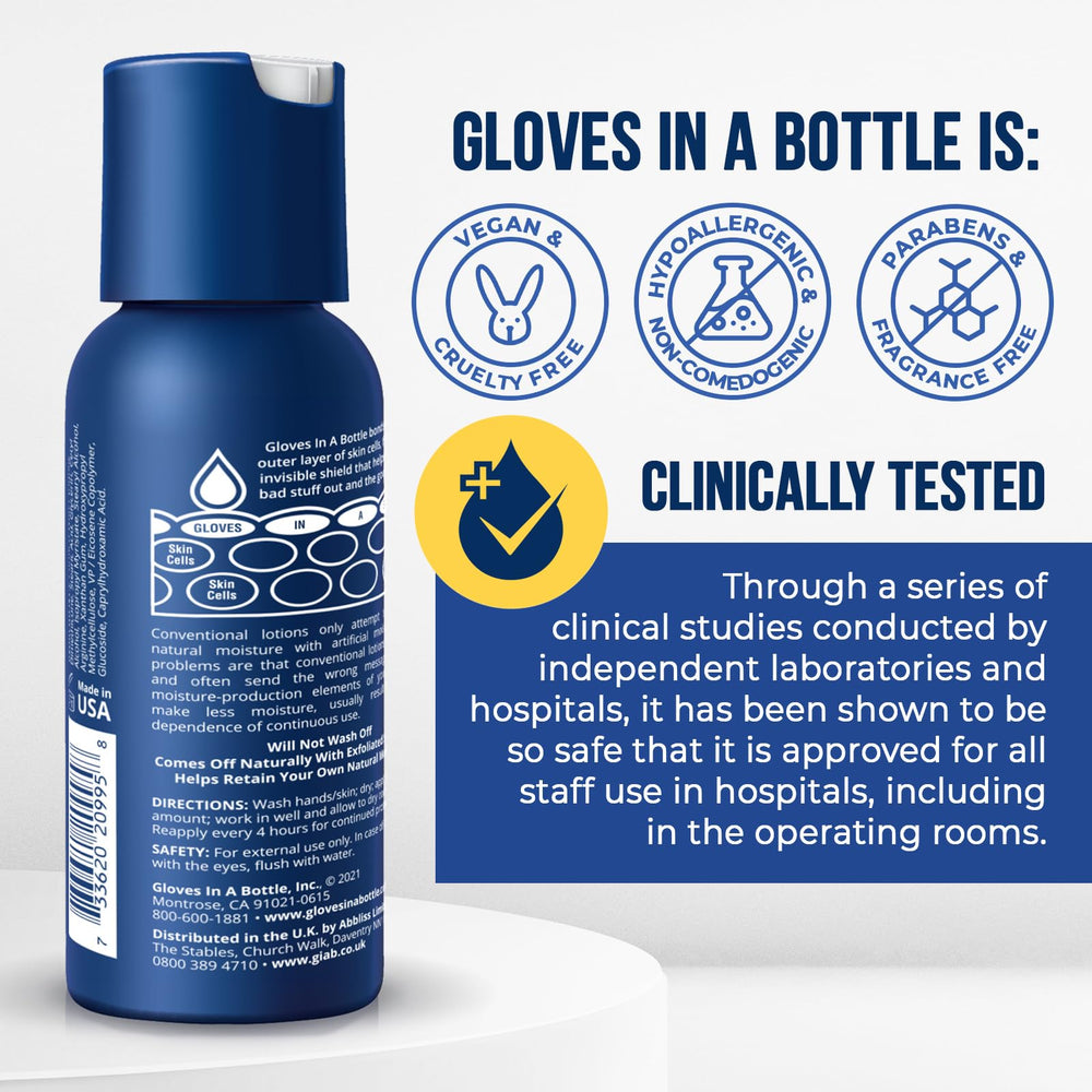Gloves In A Bottle with water droplets demonstrating water-resistant protection benefit