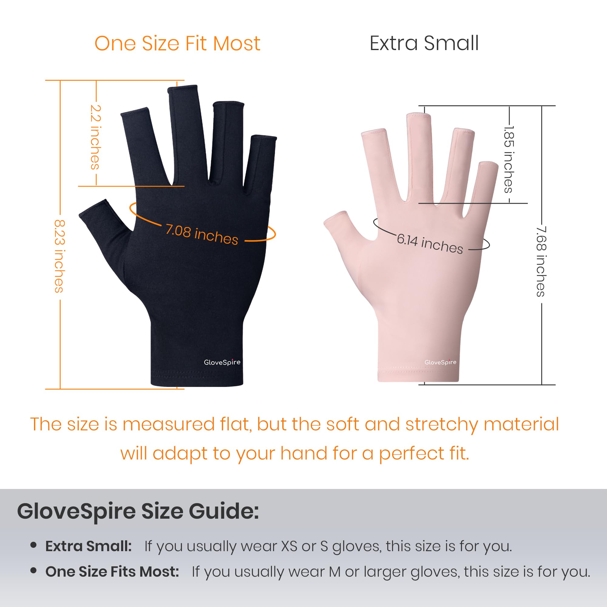 GloveSpire label with SGS and UPF50 badge showing certified light-blocking benefit